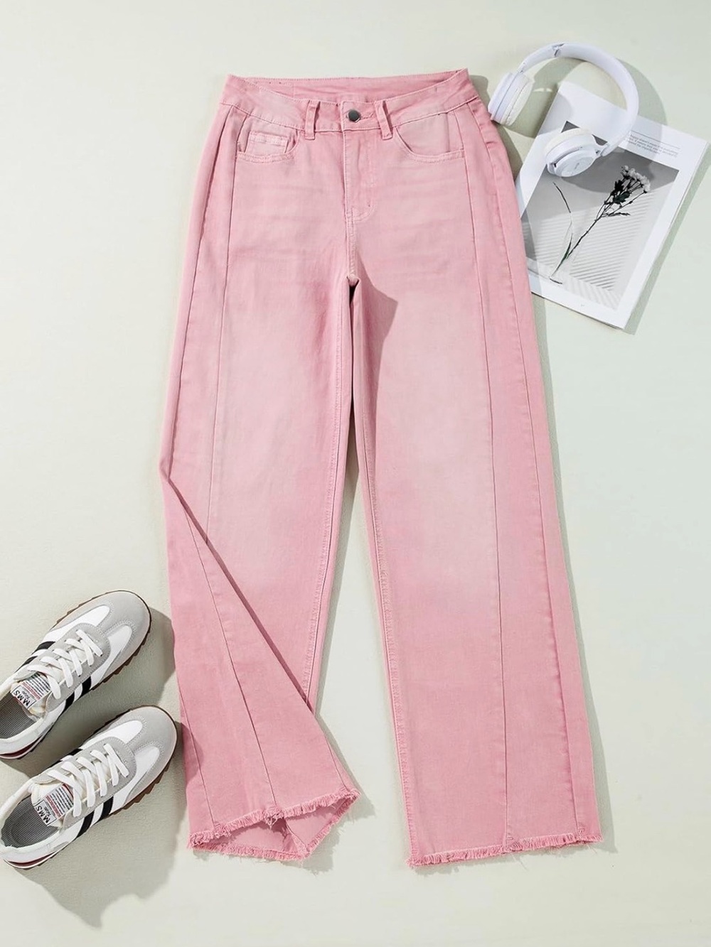 Pink High-Rise Wide Leg Straight Jeans - Women